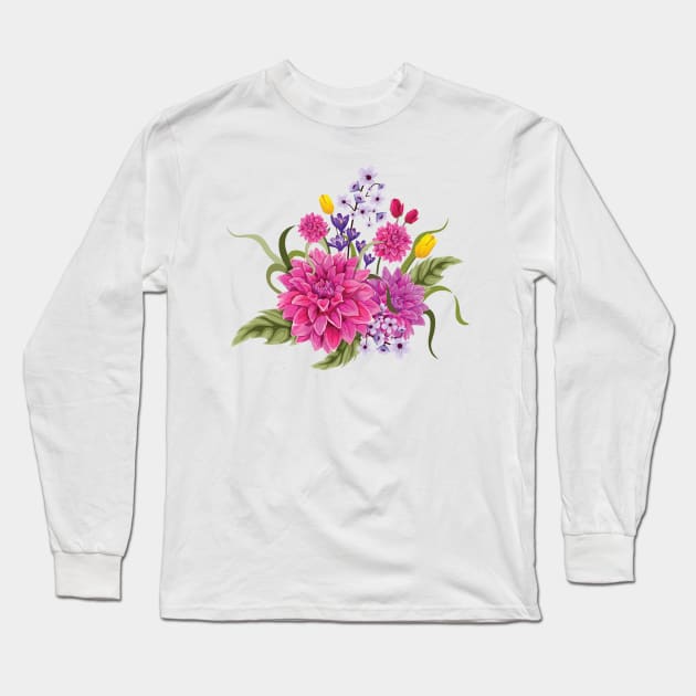 Vintage Botanical Floral Flower Long Sleeve T-Shirt by ToufikDesign